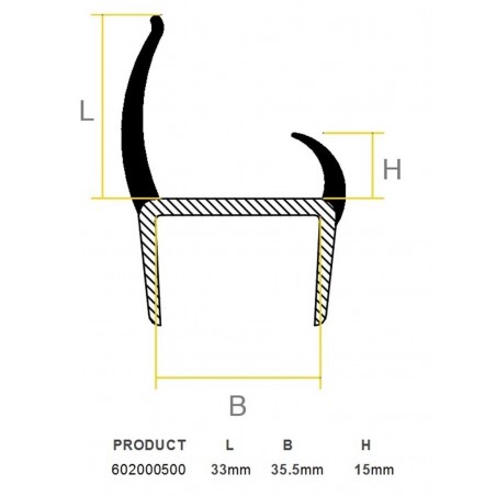 PVC PROFILE RUBBER 3.2M 33X15X35.5