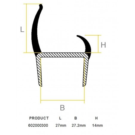 PVC PROFILE RUBBER 3.2M 27X14X27.2