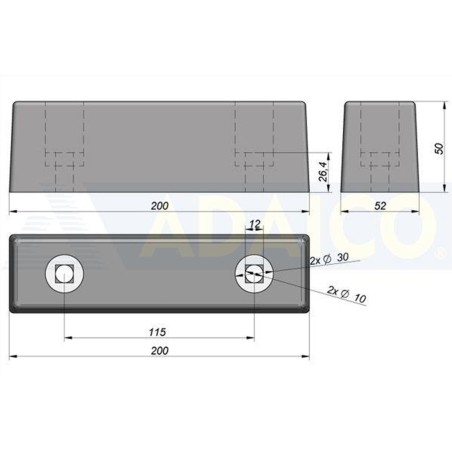 RUBBER BUMPER 2 HOLES 200X52X50